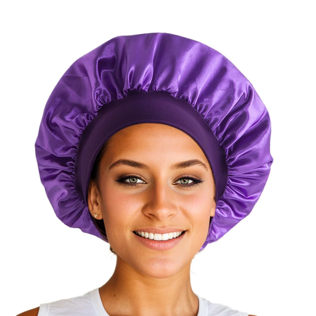 Silk Satin Bonnets for Women & Men - Elastic Wide Band Hair Wrap Cap for Curly Hair - Shower Cap for Sleeping ,Wig Tool