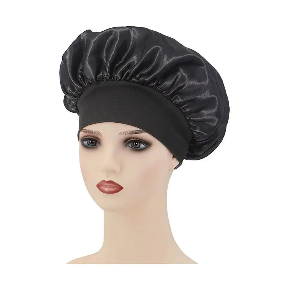 Silk Satin Bonnets for Women & Men - Elastic Wide Band Hair Wrap Cap for Curly Hair - Shower Cap for Sleeping ,Wig Tool