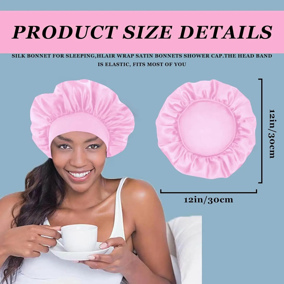 Silk Satin Bonnets for Women & Men - Elastic Wide Band Hair Wrap Cap for Curly Hair - Shower Cap for Sleeping ,Wig Tool
