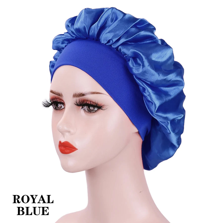 Silk Satin Bonnets for Women & Men - Elastic Wide Band Hair Wrap Cap for Curly Hair - Shower Cap for Sleeping ,Wig Tool